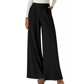 Women's Wide Leg Pants Elastic High Waist Causal Lounge Palazzo Pant Trousers with Pockets