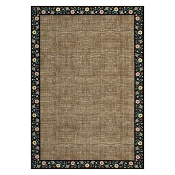 Area Rug, Farmhouse Floral Bordered Carpet, Non-Slip Soft Non Shedding Stain Resistant Carpet
