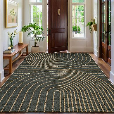 Modern Washable Carpet, Contemporary Non Slip Floor Carpet for Office RV Backyard