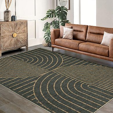 Modern Washable Carpet, Contemporary Non Slip Floor Carpet for Office RV Backyard