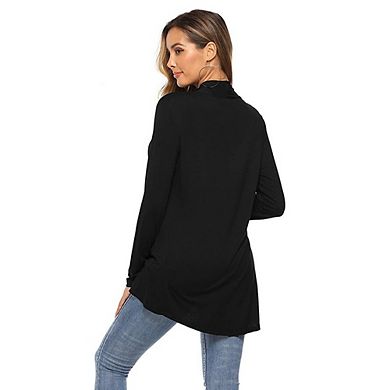 Women's Lazy Style Knit Tops Mid-Length Long Sleeve Minimalist Pocket Versatile Cardigan