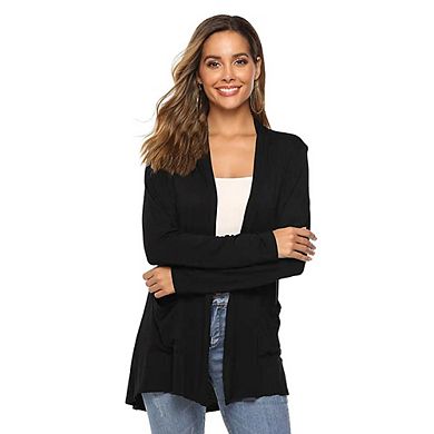 Women's Lazy Style Knit Tops Mid-Length Long Sleeve Minimalist Pocket Versatile Cardigan