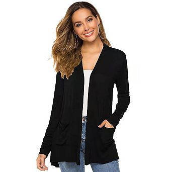 Women's Lazy Style Knit Tops Mid-Length Long Sleeve Minimalist Pocket Versatile Cardigan