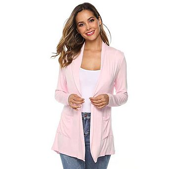Women's Lazy Style Knit Tops Mid-Length Long Sleeve Minimalist Pocket Versatile Cardigan