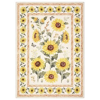 Washable Area Rugs, Sunflowers Oil Painting Artwork Boho Floral Botanical Non Slip Runners Carpet