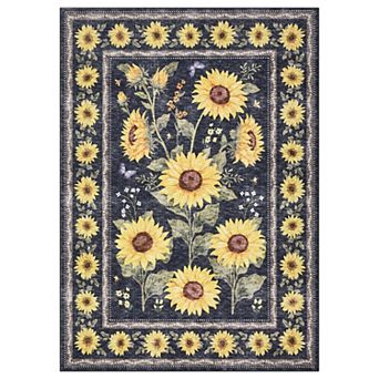 Washable Area Rugs, Sunflowers Oil Painting Artwork Boho Floral Botanical Non Slip Runners Carpet
