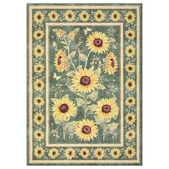 Washable Area Rugs, Sunflowers Oil Painting Artwork Boho Floral Botanical Non Slip Runners Carpet