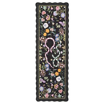 Scalloped Rug for Home, Flower Snake Carpet, Machine Washable Flower Rugs, Non-Slip Low Pile