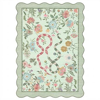 Scalloped Rug for Home, Flower Snake Carpet, Machine Washable Flower Rugs, Non-Slip Low Pile