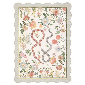 Scalloped Rug for Home, Flower Snake Carpet, Machine Washable Flower Rugs, Non-Slip Low Pile
