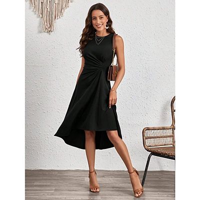 Women's Sleeveless Ruched Waist Dress A Line High Low Midi Cocktail Work  Office Summer Dresses