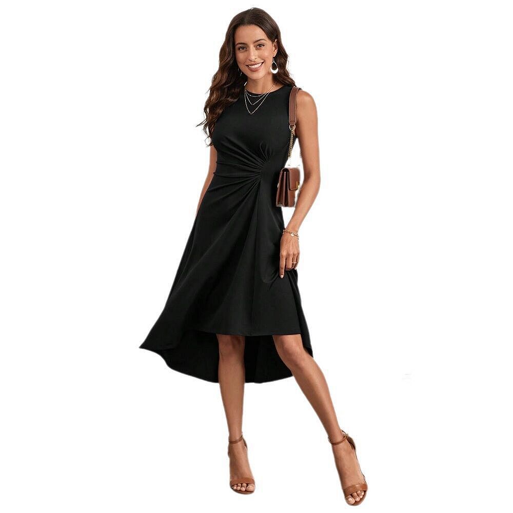Women's Sleeveless Ruched Waist Dress A Line High Low Midi Cocktail Work  Office Summer Dresses