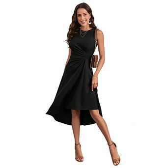 Women's Sleeveless Ruched Waist Dress A Line High Low Midi Cocktail Work Office Summer Dresses