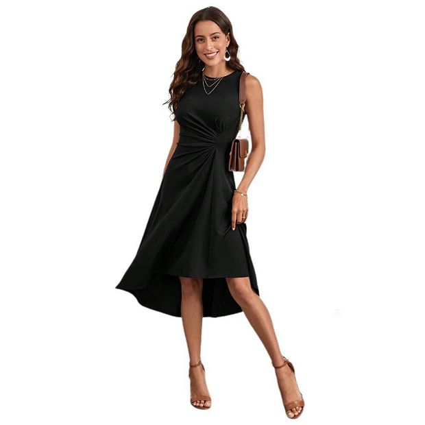 Women's Sleeveless Ruched Waist Dress A Line High Low Midi Cocktail Work  Office Summer Dresses
