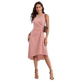 Women's Sleeveless Ruched Waist Dress A Line High Low Midi Cocktail Work Office Summer Dresses