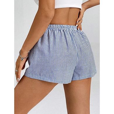 Women's Stripe Shorts Causal High Waist Drawstring Pajama Lounge Shorts With Pockets Beach Bottoms