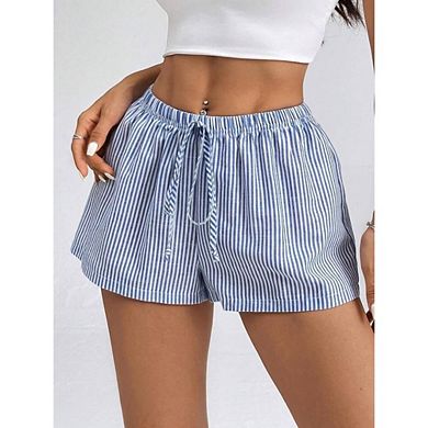 Women's Stripe Shorts Causal High Waist Drawstring Pajama Lounge Shorts With Pockets Beach Bottoms