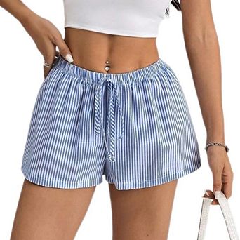Women's Stripe Shorts Causal High Waist Drawstring Pajama Lounge Shorts With Pockets Beach Bottoms