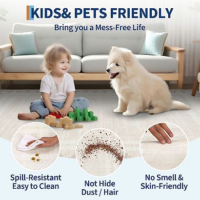 Modern Geometric Runner Rug, Washable, Non Slip, Non Shedding, Soft Low Pile Neutral Carpet