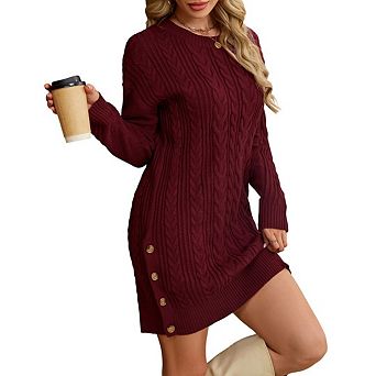 Women's Pullover Casual Circular-Neck Dress Rib Knit Thick Sweater Dress Winter Short Mini Dress