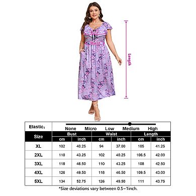 Women's Plus Size Midi Dress Flutter V Neck Sleeveless Summer Casual Wedding Party Formal Dresses
