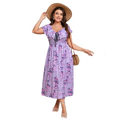 Women's Plus Size Midi Dress Flutter V Neck Sleeveless Summer Casual Wedding Party Formal Dresses