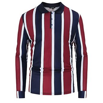 Mens Polo Shirts Vintage Vertical Striped Lapel Collar Button Down Golf Football Sports T Shirt