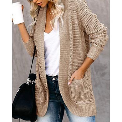 Womens Loose Open Front Cardigan Long Sleeve Casual Lightweight Soft Knit Sweaters Coat with Pockets