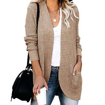 Womens Loose Open Front Cardigan Long Sleeve Casual Lightweight Soft Knit Sweaters Coat with Pockets