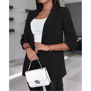 Women's Office Convertible Cuff Blazer Minimalist Loose Casual Versatile Cardigan Jacket
