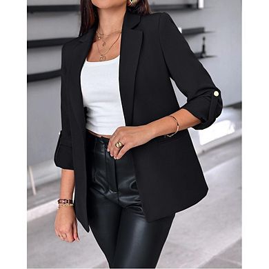 Women's Office Convertible Cuff Blazer Minimalist Loose Casual Versatile Cardigan Jacket