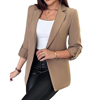 Women's Office Convertible Cuff Blazer Minimalist Loose Casual Versatile Cardigan Jacket
