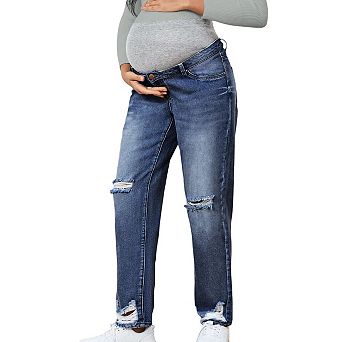 Women's Maternity Jeans Over Belly Comfy Stretch Boyfriend Jeans Loose Pregnancy Pants