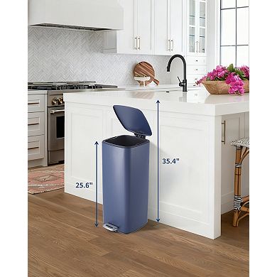 Stainless Steel Kitchen Trash Can - Step-On, Lid, Removable Inner Bucket, Square Garbage Bin