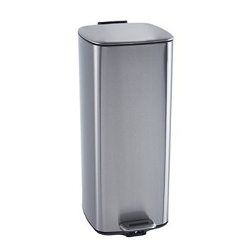 Stainless Steel Kitchen Trash Can - Step-On, Lid, Removable Inner Bucket, Square Garbage Bin