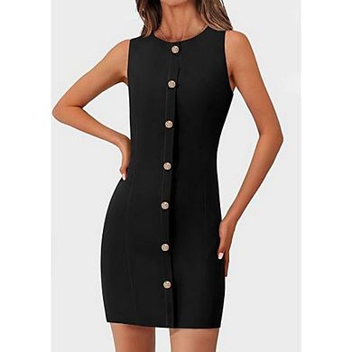 Women Sleeveless Button Down Dresses Summer Elegant Business Formal Work Office Dress