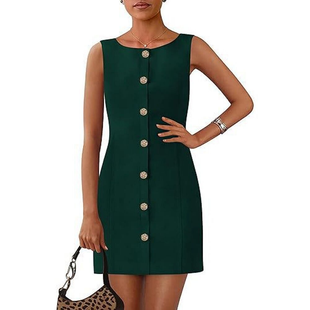 summer office dresses Women Sleeveless Button Down Dresses Summer Elegant Business Formal Work  Office Dress