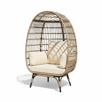 Wicker Egg Chair, Egg Shaped Lounge Chair with Cushion & Stand for Indoor Outdoor Patio Porch