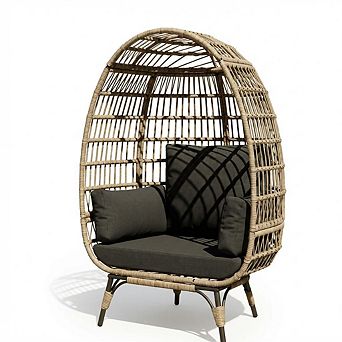 Wicker Egg Chair, Egg Shaped Lounge Chair with Cushion & Stand for Indoor Outdoor Patio Porch