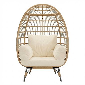Wicker Egg Chair, Egg Shaped Lounge Chair with Cushion & Stand for Indoor Outdoor Patio Porch