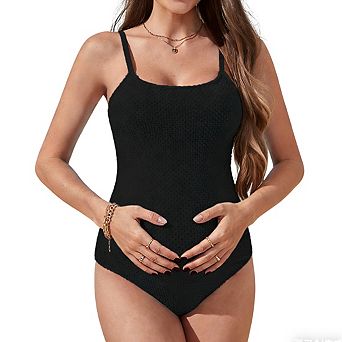Maternity Sleeveless Square Neck 1 pc Swimsuit Adjustable Straps Bathing Suit for Pregnancy