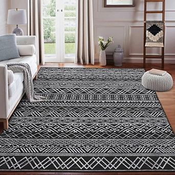 Area Rug Boho Machine Washable Area Rug for Living Room Bedroom Modern Geometric Non-Slip