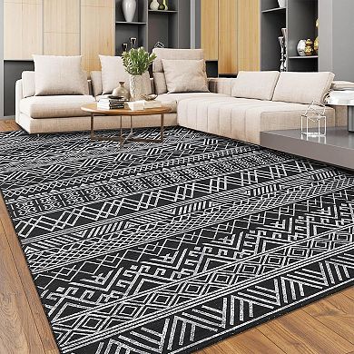 Area Rug Boho Machine Washable Area Rug for Living Room Bedroom Modern Geometric Non-Slip