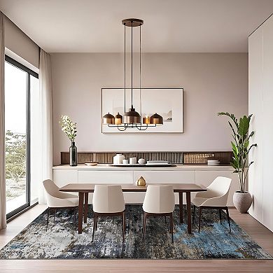 Modern Abstract Rug, Non Slip TPR Backing Rug, Soft Low Pile Thin Foldable Carpet for Living Room