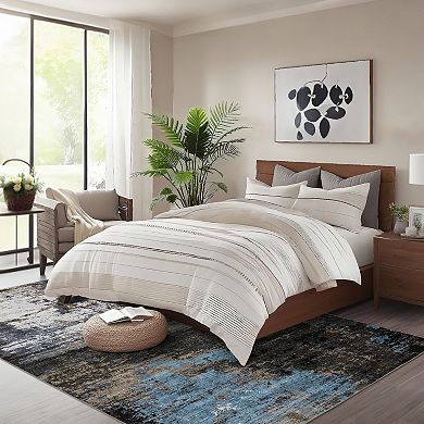 Modern Abstract Rug, Non Slip TPR Backing Rug, Soft Low Pile Thin Foldable Carpet for Living Room