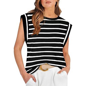 Women Summer Classic Crew Neck Raglan Patchwork Short Sleeve Fashion Color Block Stripe Casual Top