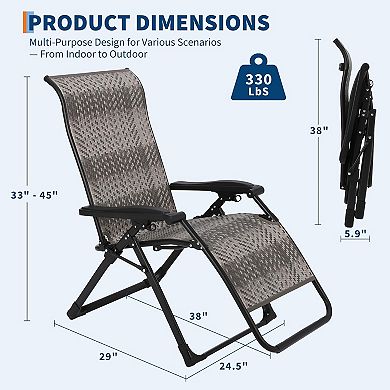 Portable Wicker Recliner, 4-Position Adjustable Foldable Lounger for Balcony Poolside Garden
