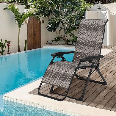 Portable Wicker Recliner, 4-Position Adjustable Foldable Lounger for Balcony Poolside Garden