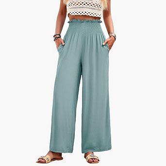 Women's Casual Fashion Smocked Wide-Leg Pants Minimalist Loose Straight-Leg Versatile Daily Trousers