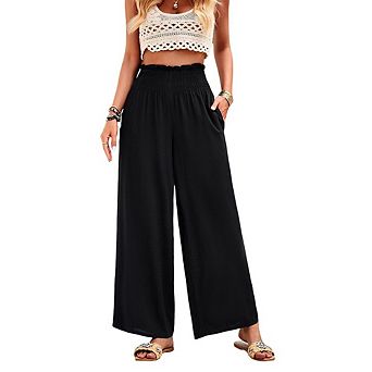 Women's Casual Fashion Smocked Wide-Leg Pants Minimalist Loose Straight-Leg Versatile Daily Trousers